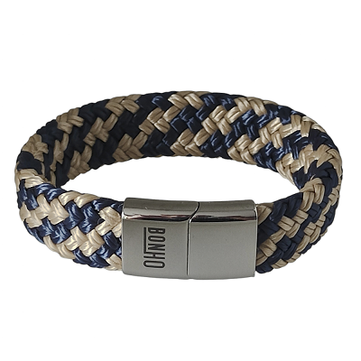 NAUTICA de luxe zeiltouw armband blauw beige 12mm