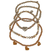 ELEGANCE Swarovski parels met rosé en zilveren rvs kralen 4-delige armbandenset