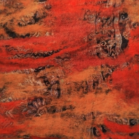 Damessjaal handgemaakt merinowol en zijde oranje/zwart