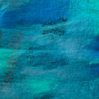 Damessjaal handgemaakt merinowol en zijde aquablauw/groen