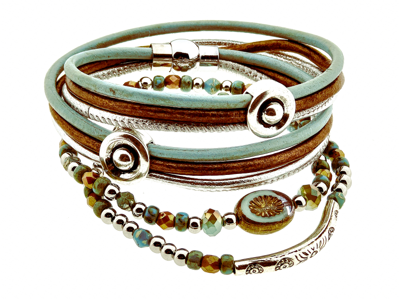 KIWI Aqua 3-delige armbandenset in aqua en bronstinten