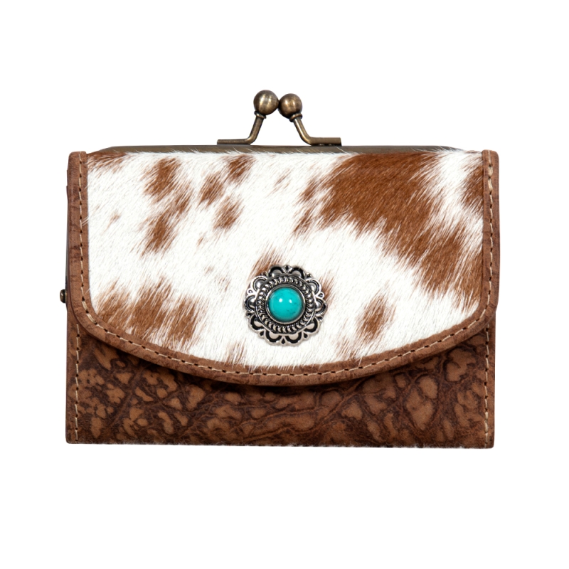 VINTAGE bruin leren portemonnee met koeienhuid PRE-ORDER