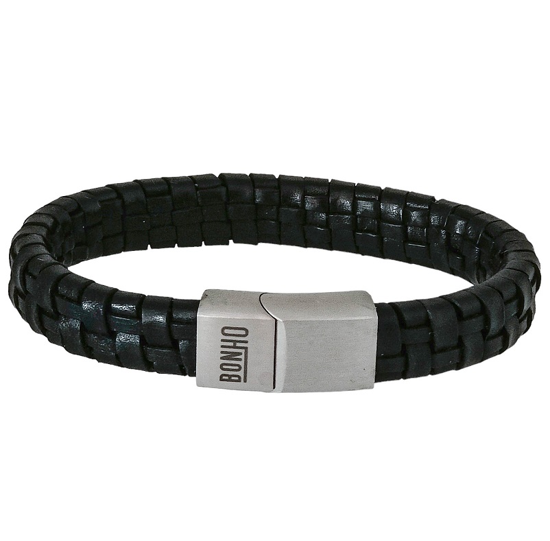 MODERN CLASSIC leren gevlochten armband zwart 11mm