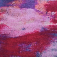 Damessjaal handgemaakt merinowol en zijde paars/roze