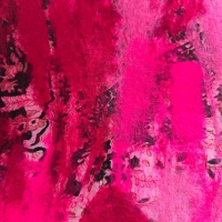 Damessjaal handgemaakt merinowol en zijde roze/zwart