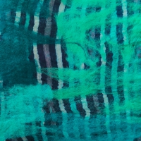 Damessjaal handgemaakt merinowol en zijde blauwtinten/groen