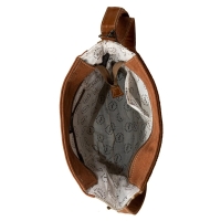 DAKOTA schoudertas van canvas, leer en koehuid bruintinten