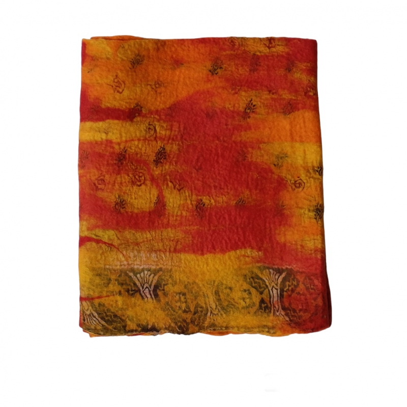 Damessjaal uit Nepal handgemaakt  oranje-rood-zwart