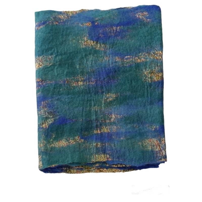 Damessjaal uit Nepal handgemaakt  blauw met groen