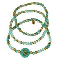 LOTUS AQUA armbandenset met glaskralen en goudkleurig rvs