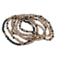 PARTY 6 armbanden zwart met taupe en goud en zilver rvs