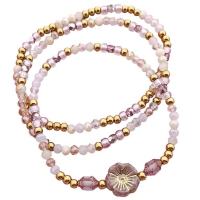 FLOWER set van 3 kralenrambanden in roze tinten met rvs