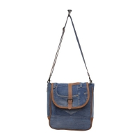 DENIM BAG schoudertas van gerecyclede jeans met leer