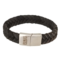 ROY gevlochten ruw leren heren armband zwart 15mm