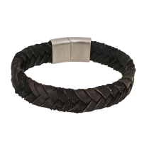 ROY gevlochten ruw leren heren armband zwart 15mm