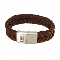 ROY gevlochten ruw leren heren armband bruin 15mm