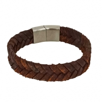 ROY gevlochten ruw leren heren armband bruin 15mm