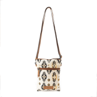 MIMI off white canvas crossbody met zwart motief en leer