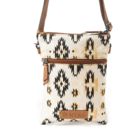 MIMI off white canvas crossbody met zwart motief en leer