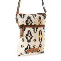 MIMI off white canvas crossbody met zwart motief en leer