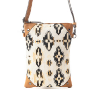 MIMI off white canvas crossbody met zwart motief en leer