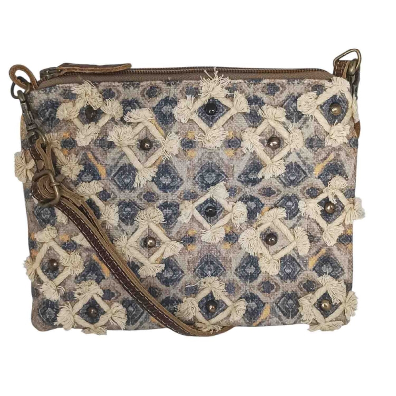 BOHEMIAN CHIC canvas schoudertas grijs/crème