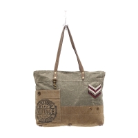 ARMY GIRL kaki groene canvas schoudertas met leer