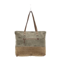 ARMY GIRL kaki groene canvas schoudertas met leer