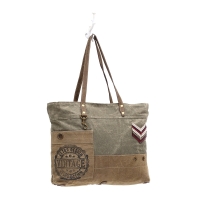 ARMY GIRL kaki groene canvas schoudertas met leer