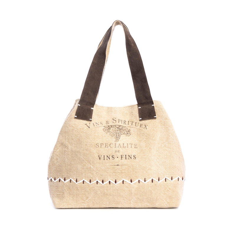 KENDLIE warm beige canvas schoudertas met leer