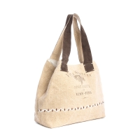 KENDLIE warm beige canvas schoudertas met leer