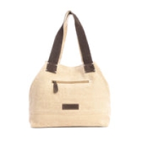 KENDLIE warm beige canvas schoudertas met leer