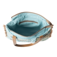WAVE lichtblauwe canvas schoudertas met leer