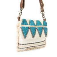 SUMMER  schoudertas canvas en leer gebroken wit/blauw