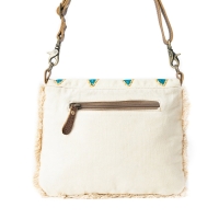 SUMMER  schoudertas canvas en leer gebroken wit/blauw