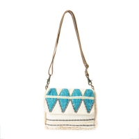 SUMMER  schoudertas canvas en leer gebroken wit/blauw