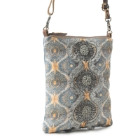 SUNSET canvas crossbody schoudertas met leer blauw/grijs