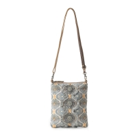 SUNSET canvas crossbody schoudertas met leer blauw/grijs