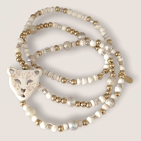 LUIPAARD set 3  kralen armbanden off white met goud rvs