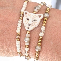 LUIPAARD set 3  kralen armbanden off white met goud rvs