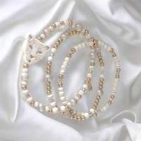 LUIPAARD set 3  kralen armbanden off white met goud rvs