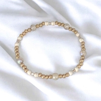 LUIPAARD set 3  kralen armbanden off white met goud rvs