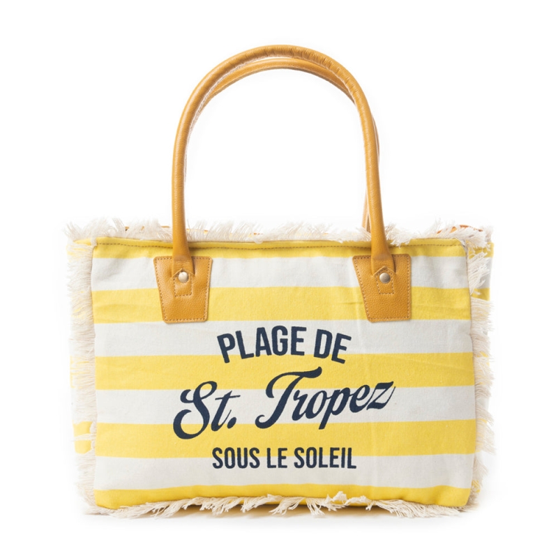 SAINT TROPEZ  schoudertas-strandtas wit-geel gestreept