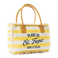 SAINT TROPEZ  schoudertas-strandtas wit-geel gestreept