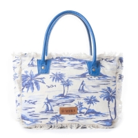 SAINT TROPEZ schoudertas-strandtas blauw-wit palmbomen