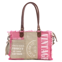 PINKY schoudertas van gerecycled canvas roze-beige