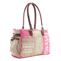 PINKY schoudertas van gerecycled canvas roze-beige