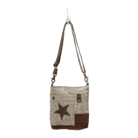LEATHER STAR  schoudertas van gerecycled canvas en leer beige