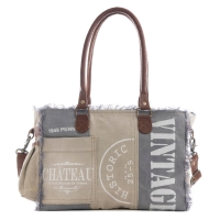 SKY BLUE  schoudertas canvas met leer blauw-beige