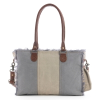 SKY BLUE  schoudertas canvas met leer blauw-beige